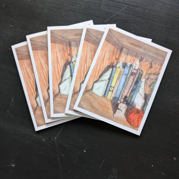 Spooky Season is Upon Us - Set of 5 Watercolor Print Cards and Envelope Seals - Picture 3 of 8